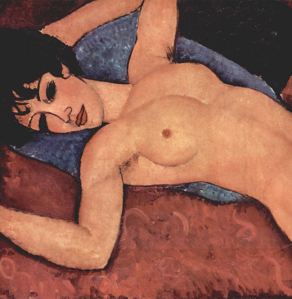 Erotic art painting of Amedeo Modigliani, Reclining Nude Painting (1917)