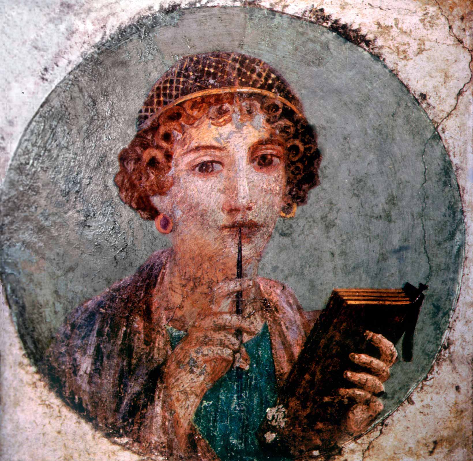 Portrait of Sappho by unknown artist in Campania, Italy C First century