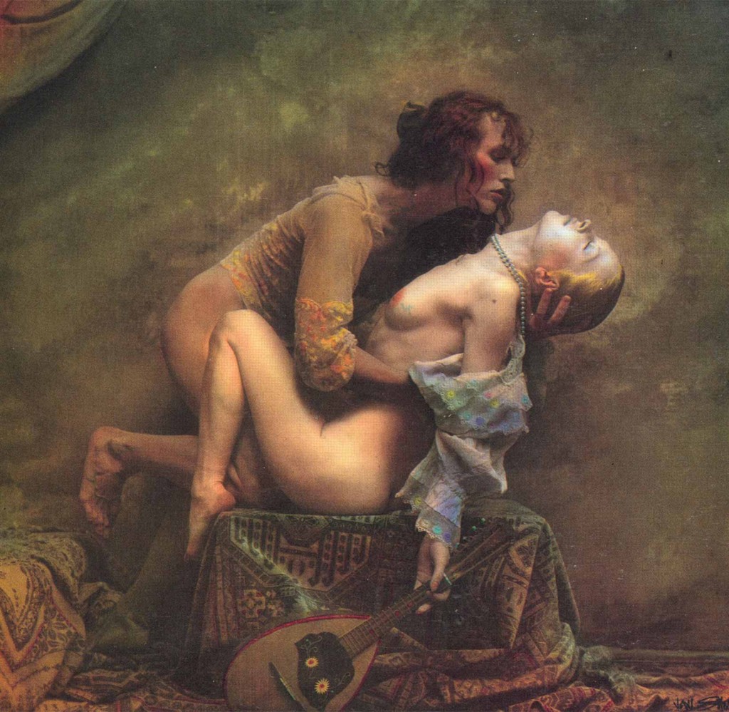 The mandolina lesson colored photograph by Jan Saudek