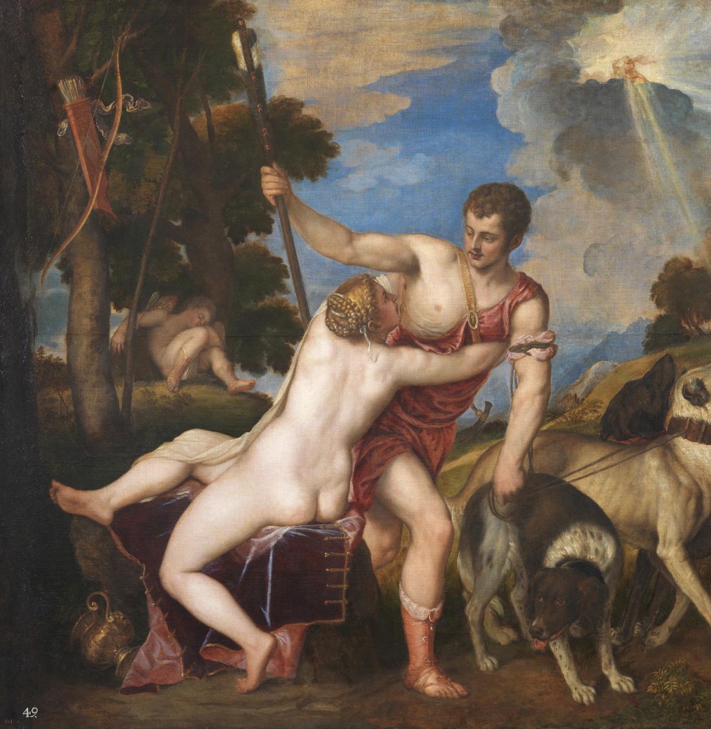 erotica painting by Titian (Tiziano Vecellio), Venus and Adonis (1485/90)