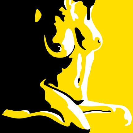 Nude Art Sitting Female - Black and Yellow