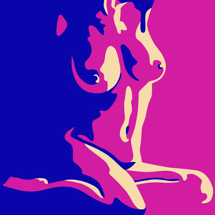 Nude Art Sitting Female - Blue and Pink